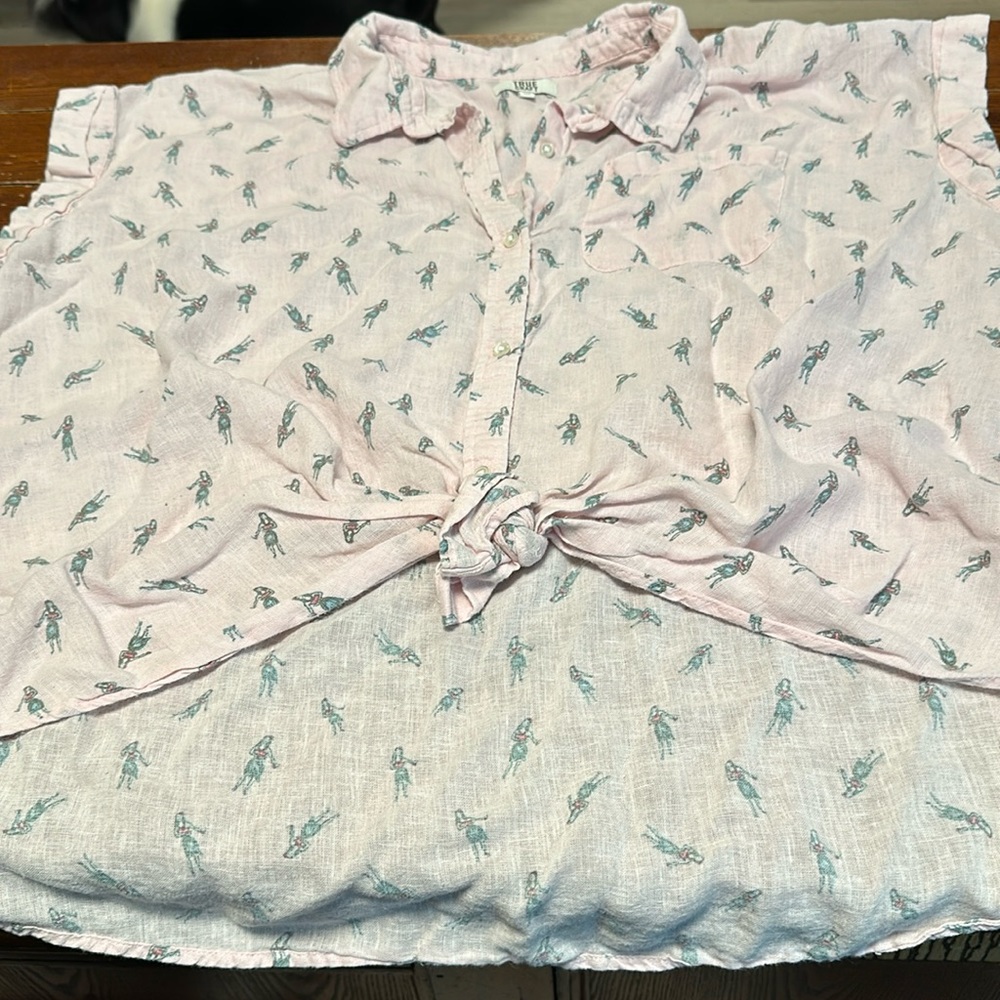 True Craft woven button down “Hula Girl” tie front pink shirt sz 2X